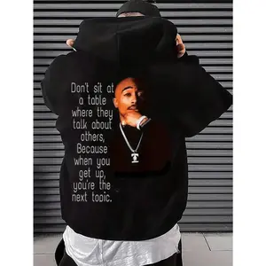 Mens Casual Hoodie with TuPac Slogan Print Dont Sit at My Table Relaxed Loose Fit Graphic Hooded Pullover Breathable and Comfortable Suitable for Daily Use Outdoor Sports and Travel Easy Care Durable All Season Clothing S to XXXL Hoodie