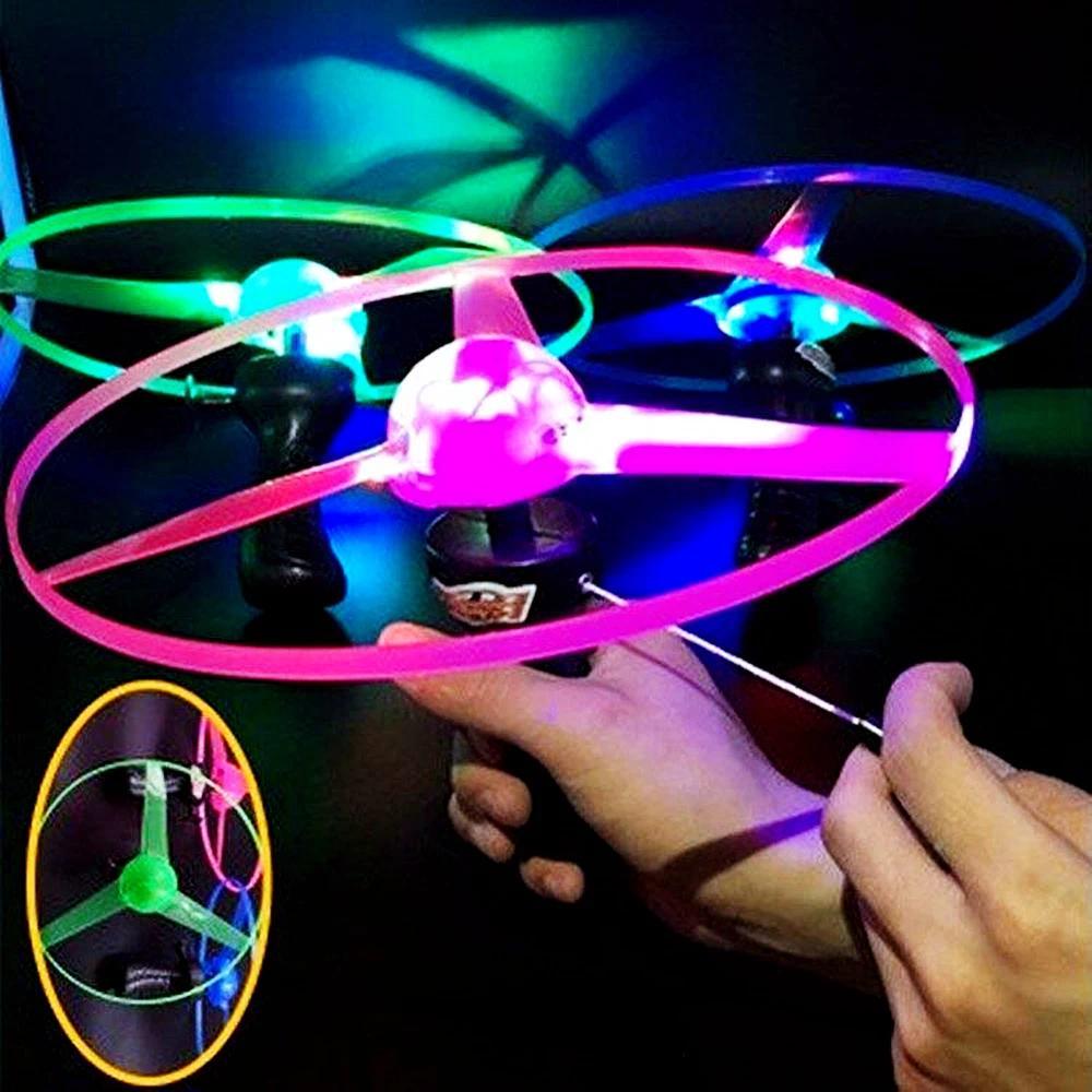 Kids Luminous Flying Disc Propeller Toys LED Lighting Pull String Flying UFO Toy Spinning Top Outdoor Game Sports Toy Gift #RRB