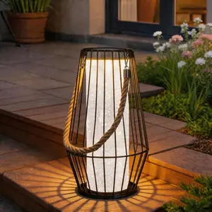 Outdoor Solar Lanterns 13" Large Solar /Standing Lantern Lights  Rechargeable Metal Table Lamp with Retro Handle for Garden, Yard, Patio, Proch, Wedding Decoration