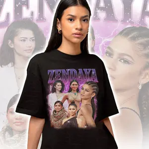 Zendaya Retro T-Shirt - Black Cotton Crewneck Top with Graphic Design, Available in Various Sizes and Styles