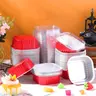 Disposable Aluminum Foil Mini Cake Pans with Transparent Lids - 10oz, 4"x4" Square Oven-Safe Bakeware for Kitchen Bake, Desserts, Pudding & Mousse Cup (30 Pcs, Festive Home Disposable Tableware)