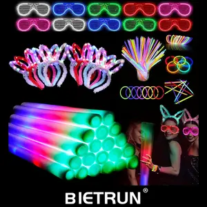 2024 Bietrun 144 PCS Glow Party Supplies, 24 PCS Foam Glow Sticks, 100 PCS Glow Sticks, 10 PCS Bunny Ear Headband, 10 PCS LED Glasses, Glow in the Dark Light Up Party Favors for Dance Floor, Weddings