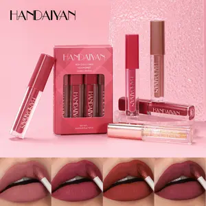 Handaiyan Matte Liquid Lipstick Lip Stain Set, Waterproof Long-Lasting Glossy High Saturation Cream Formula, Easy Application Youth Makeup Base, 4 Pieces