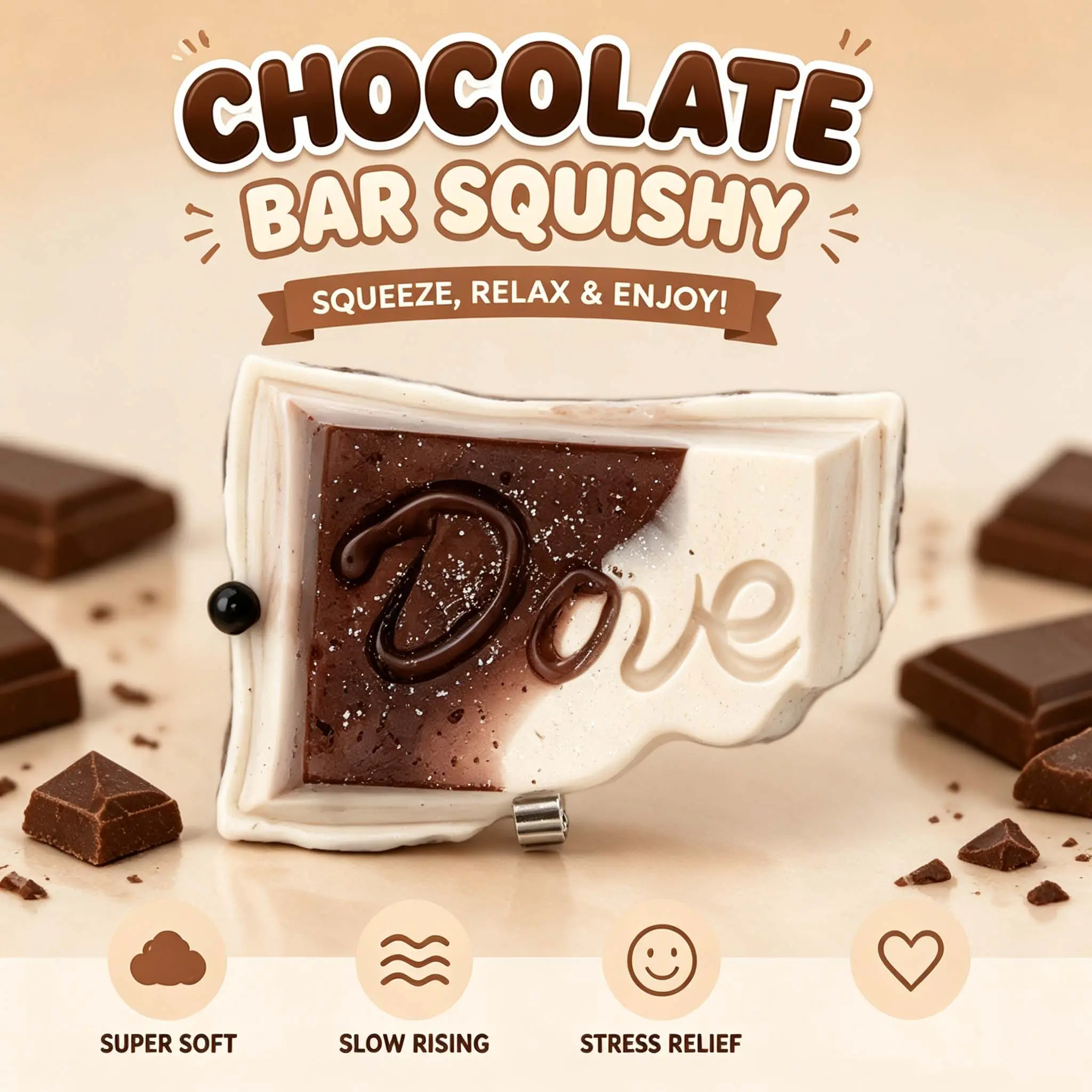 Chocolate Bar Squishy Toy, Cute Slow Rising Stress Relief Fidget Toy, Soft Squeeze Candy Bar Kawaii Gift for Kids Teens Adults