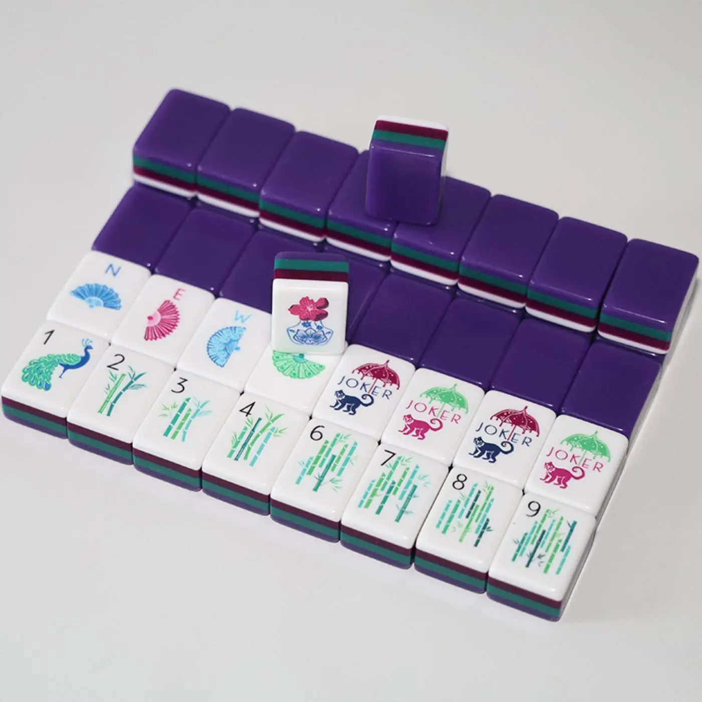 Luxurious Bright Mahjong Game Set _ Deep Purple and Teal Acrylic Tiles _ Artisan Asian Mythology Art Designs _ Creative Board Game Perfect Gift Family Fun Game Board Games Night