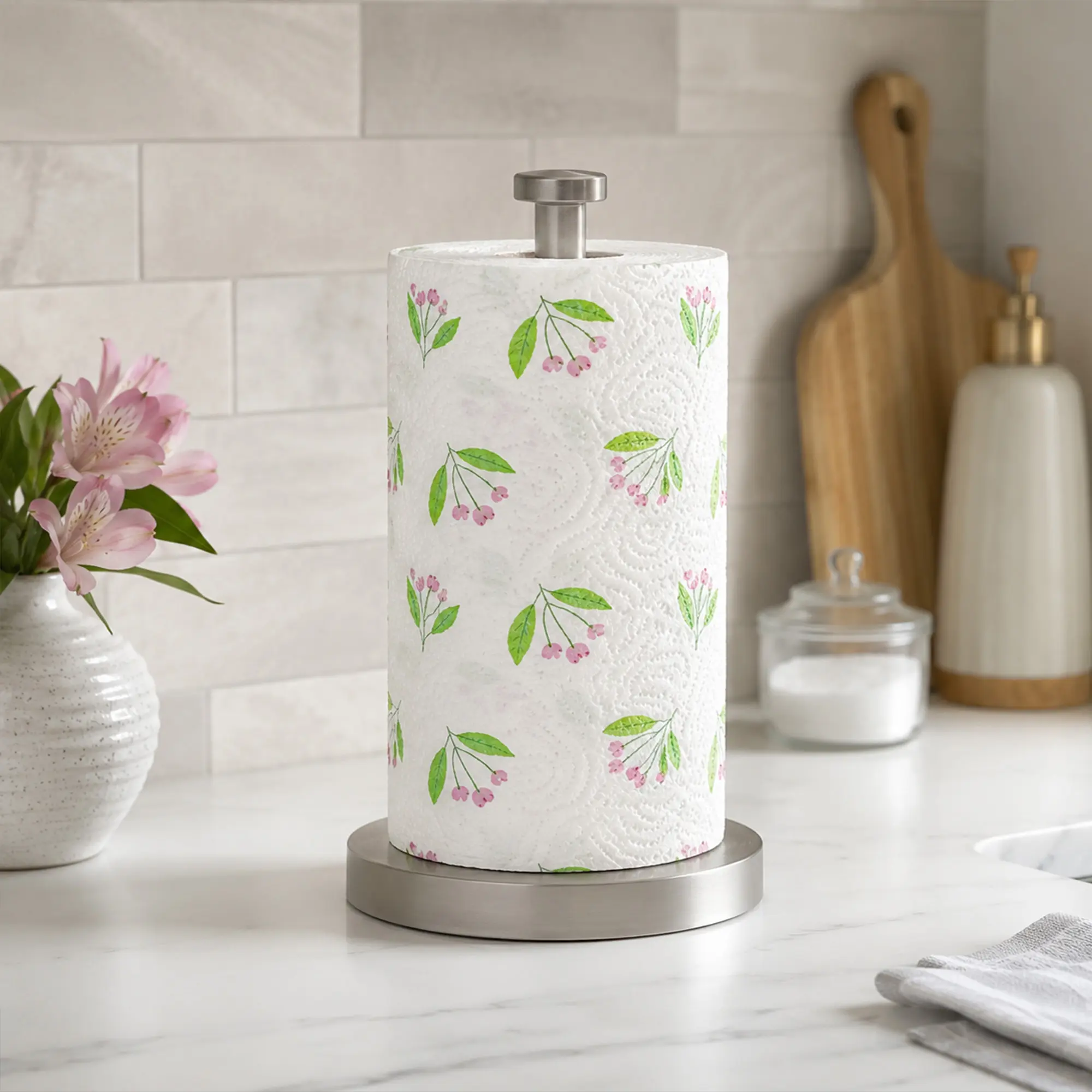Renova 2-Ply Kitchen Paper Towels, Blossom Design, XXL Roll, 120 Sheets, White Home Care Kitchen Wipes