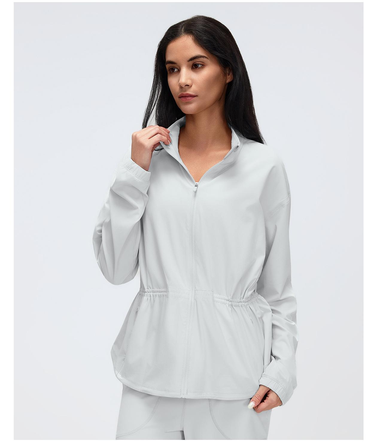 New Drawstring Waist Stand Collar Jacket, Casual Loose Versatile Coat for Yoga & Fitness