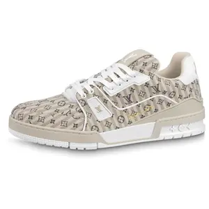 LOUIS VUITTON Lv Trainer Sneakers 'Beige Monogram' Striped Mini Monogram Fabric Virgil Abloh Design Handwritten Signature Meticulously Crafted Upper