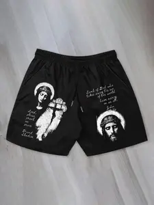 Men's Casual Athletic Shorts, Athleisure Street Shorts, Religious Print Unique Style, Soft Fabric, Comfortable for Daily Wear and Outdoor Light Sports
