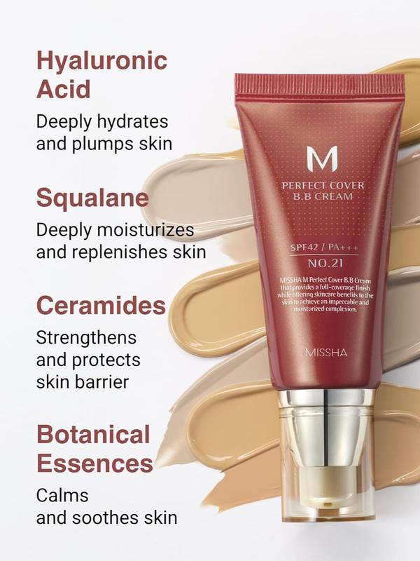 MISSHA M Perfect Cover BB Cream No.21 Light Beige – SPF 42 PA+++ Brightening & Hydrating Korean Foundation Flawless Lightweight