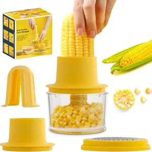 Corn Stripper and Peeler Tool with Bowl, Quick & Safe Corn Kernel Cutter, Shuck Corn on COB Easily, Non-Slip Safety Handle Included