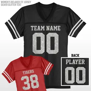 Custom Football Jersey / Silver Glitter Flake Text / Women's Relaxed Fit / XS to 4X / Bachelorette Party / Cheer / Mom / Team / Jerseys