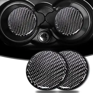 Carbon Fiber Non-Slip Embedded Coasters, Universal 2.75 Inch Cup Holder Insert Coaster Pad, Non-Slip Bottle Pad Embedded in Cup Mat (Black)