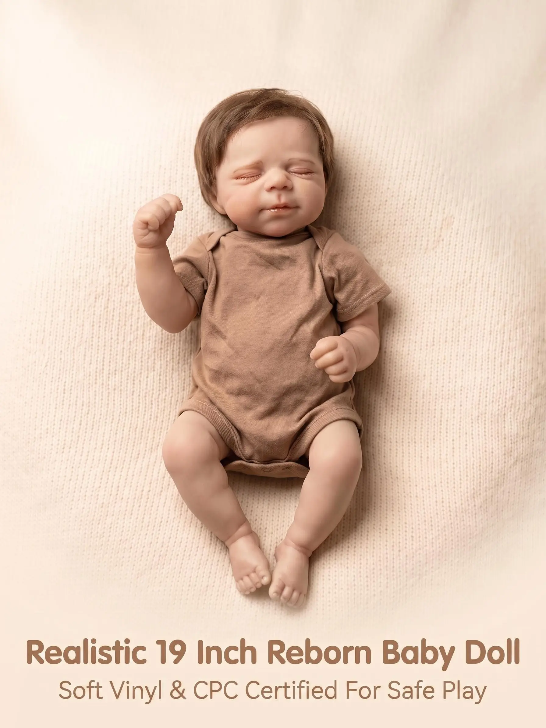19 Inch Closed Eyes Sleeping Reborn Baby Doll, Realistic Vinyl Newborn Doll, CPC Certified Lifelike Sleep Doll Gift for Girls Collectors