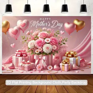 Happy Mother Day Roses Backdrop Floral Love Backdrop Romantic Flower Background Cloth Floral Tapestry Wall Hanging Photography Background Polyester Fiber Home Party Wedding Birthday Celebration Decor Studio Prop Wall Art
