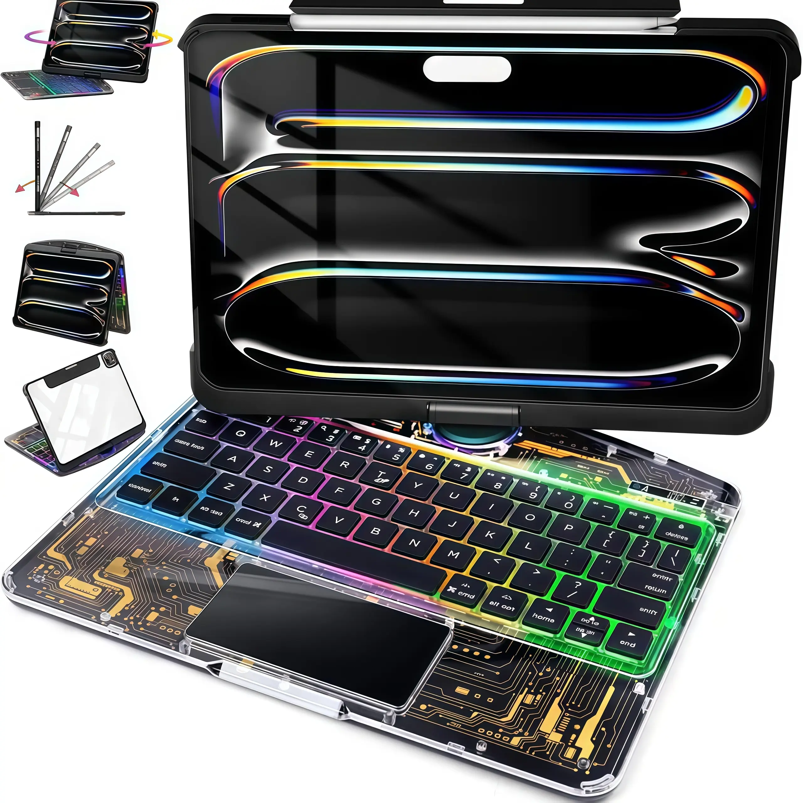 #SummerWins #DealsForYouDays Transparent Design 360° Swivel Keyboard Case Compatible with iPad Keyboard Case For iPad Pro 13inch M5/2025，iPad Pro 13inch M4/2024, Magnetic Pencil Holder, Bluetooth Wireless& Lightweight Build,ipad case.Wireless Keyboard.