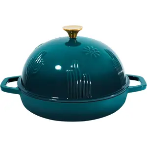 Darkcyan Enameled Cast Iron Bread Dutch Oven with Dome Cloche Lid for Sourdough Baking, 9.8 Inches