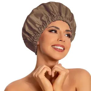 Large Waterproof Reusable Shower Cap for Women, Elastic Band Washable Shower Bonnet, Comfort Bath Hair Hat for Long Hair Braids Daily Use, Pink