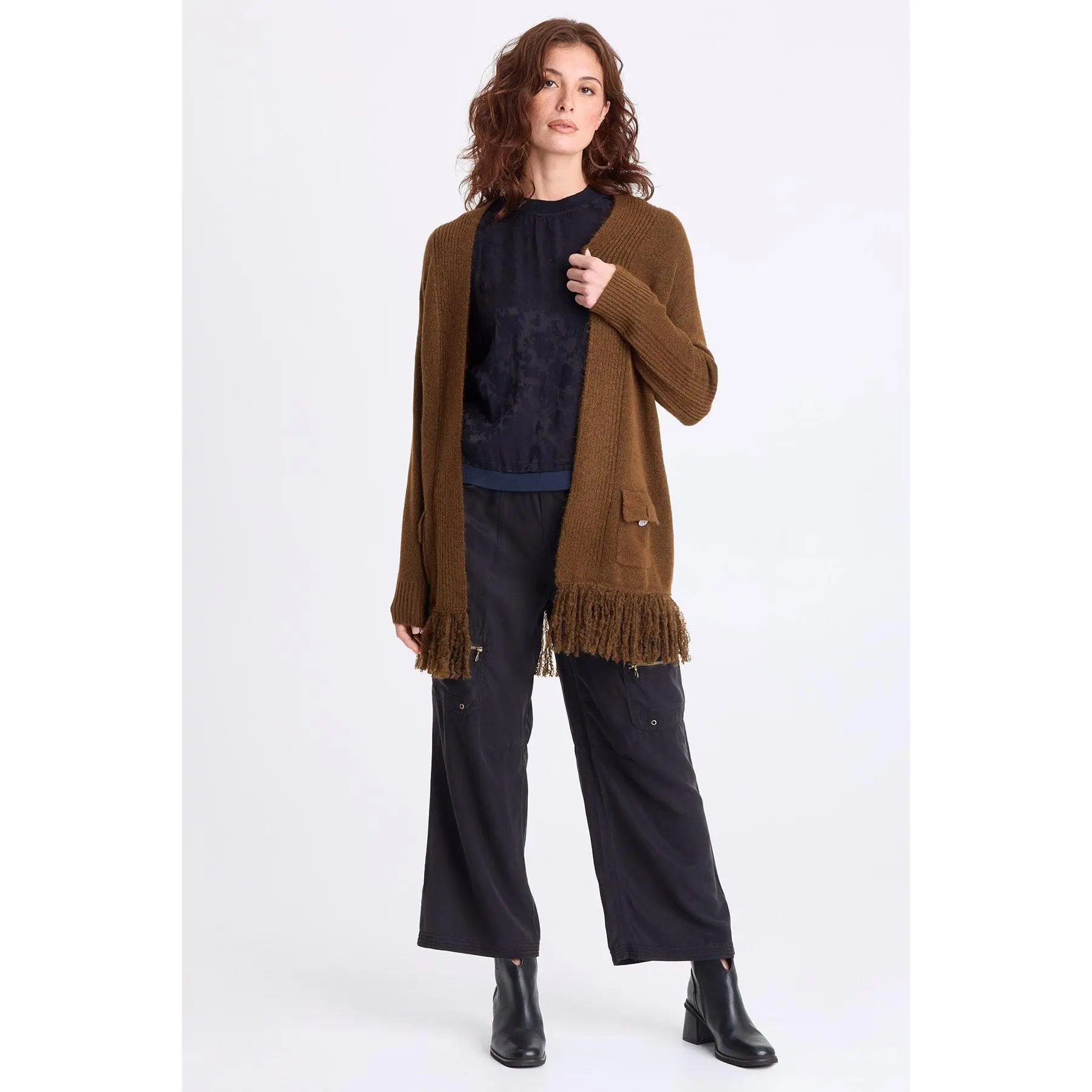 Bakari Sweater-Knit Fringe Cardigan
