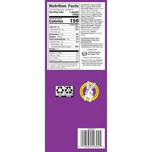 Annie's Organic Chocolate Chip Cookie Bites, 10 Pouches, 10.5 oz