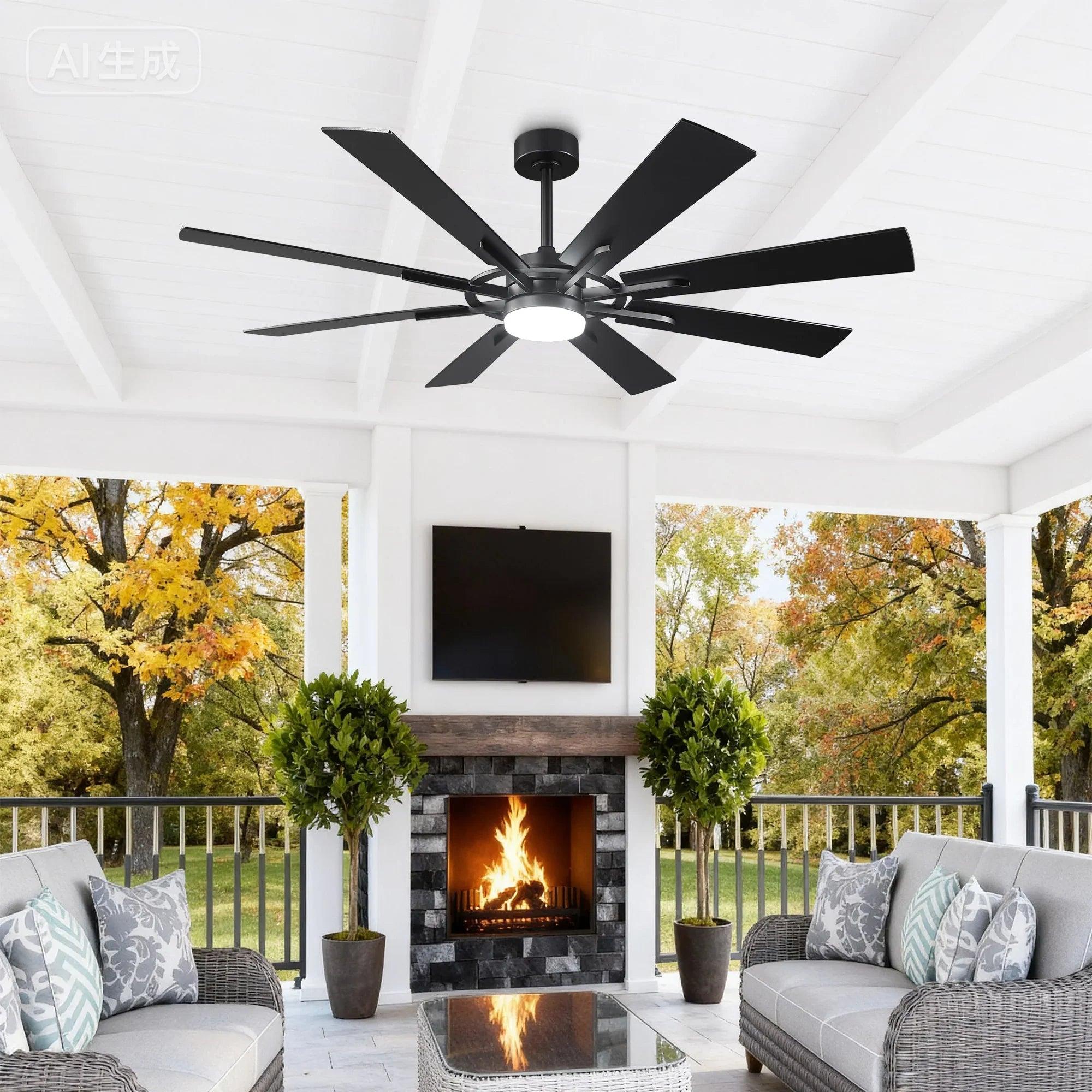 60/72 Inch Windmill Style Ceiling Fan Downrod Mount LED Light with APP & Remote Control