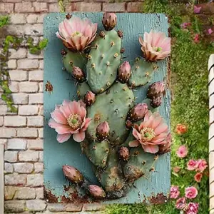 Vintage Cactus Design Metal Wall Art, Rustic Indoor/Outdoor Decor for Home, Garden, Bar & Cafe, Easy Hang Installation Wall Decor