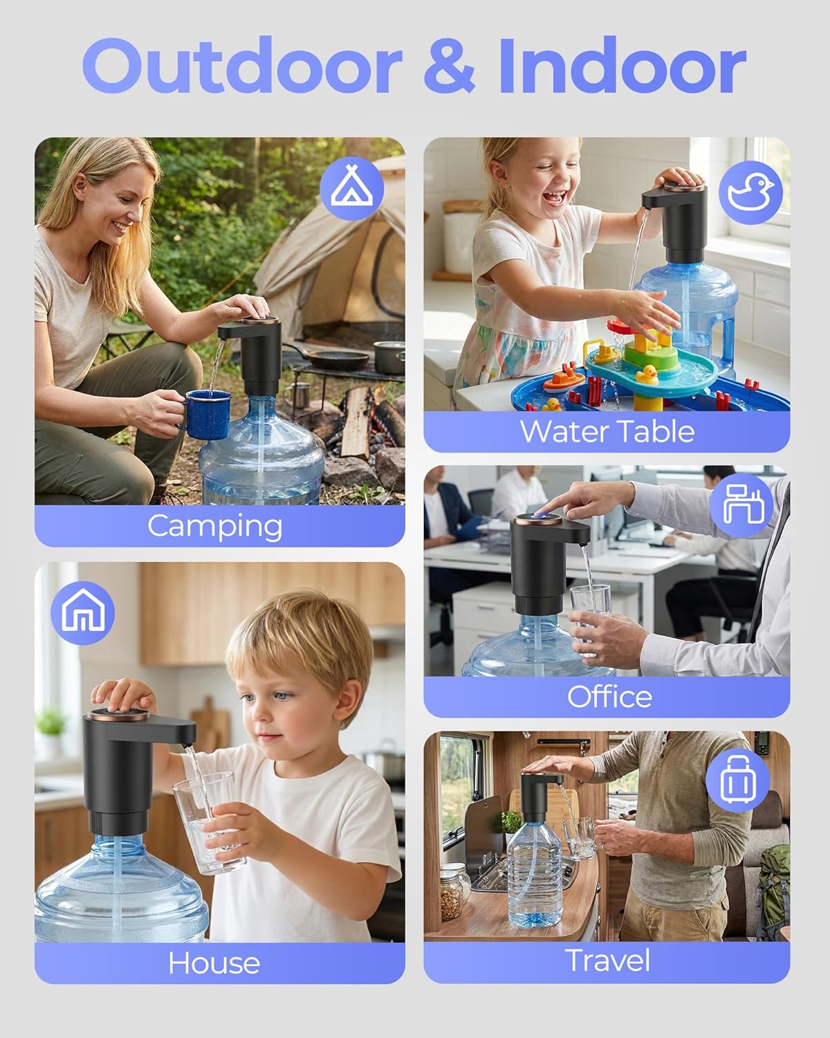 Water Jug Pump – Electric USB-C Water Dispenser for 2-5 Gallon Bottles, Portable Fast Flow Drinking Water Pump for Home, Office & Camping