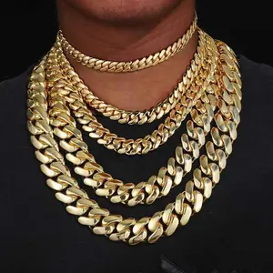 2025 New Hip-hop Heavy Industry 12MM-20MM Width Electroplated Large Cuban Chain Necklace with Full Zircon Inlaid Clasp; Gift Recommendation