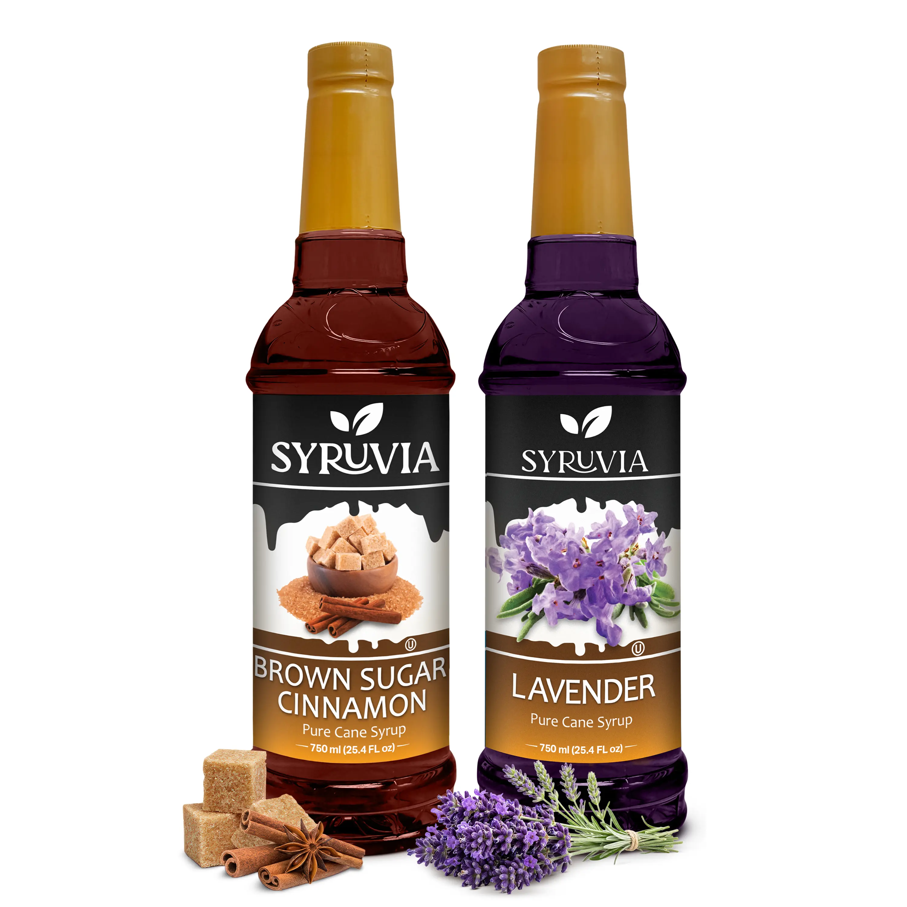 Syruvia Coffee Syrup Variety Pack – Brown Sugar Cinnamon & Lavender Flavored Syrups – 25.4 fl oz – for Lattes, Iced Coffee, Tea & Desserts (2-Pack)
