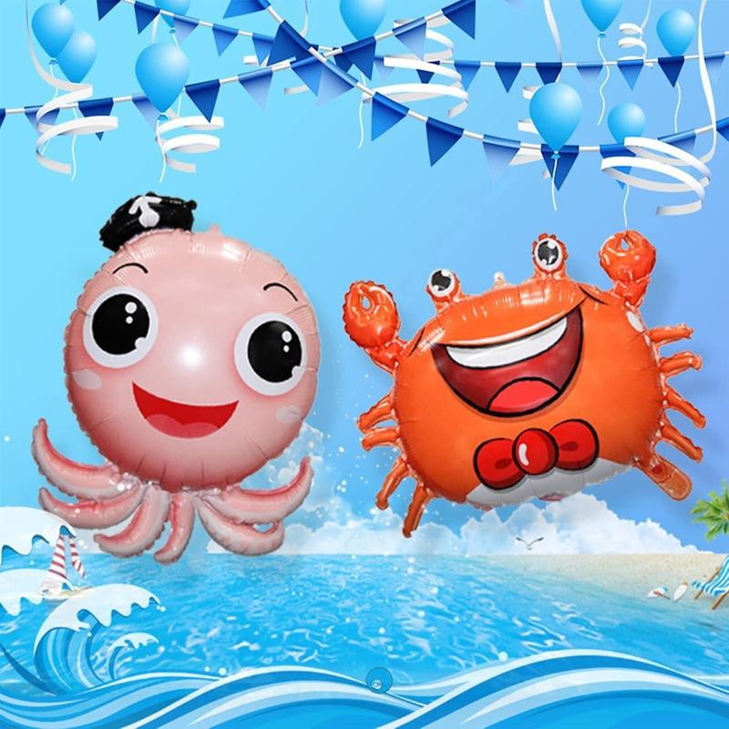 Sea Animal Decoration Kit: Sea Balloons, Octopus Shark Fish Dolphin Hippocampus Crab Scallops Foil Balloons for Baby Shower & Party, Animals Theme Party Decoration