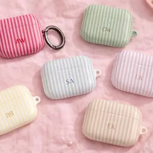 Personalized Pink Air Pod Case Custom Monogram Earphone Case Aesthetic Pink Striped Air Pod  With Airpods Gen 1 2 3 4
