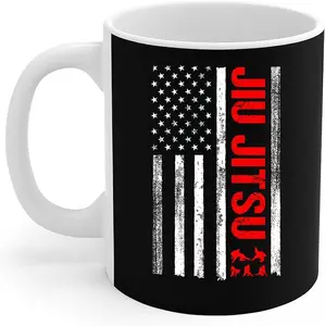 Jiu Jitsu Lovers Mug Vintage Jiu Jitsu American Flag Funny Brazilian Jiu Jitsu Fighters Gift Coffee Mug 11oz