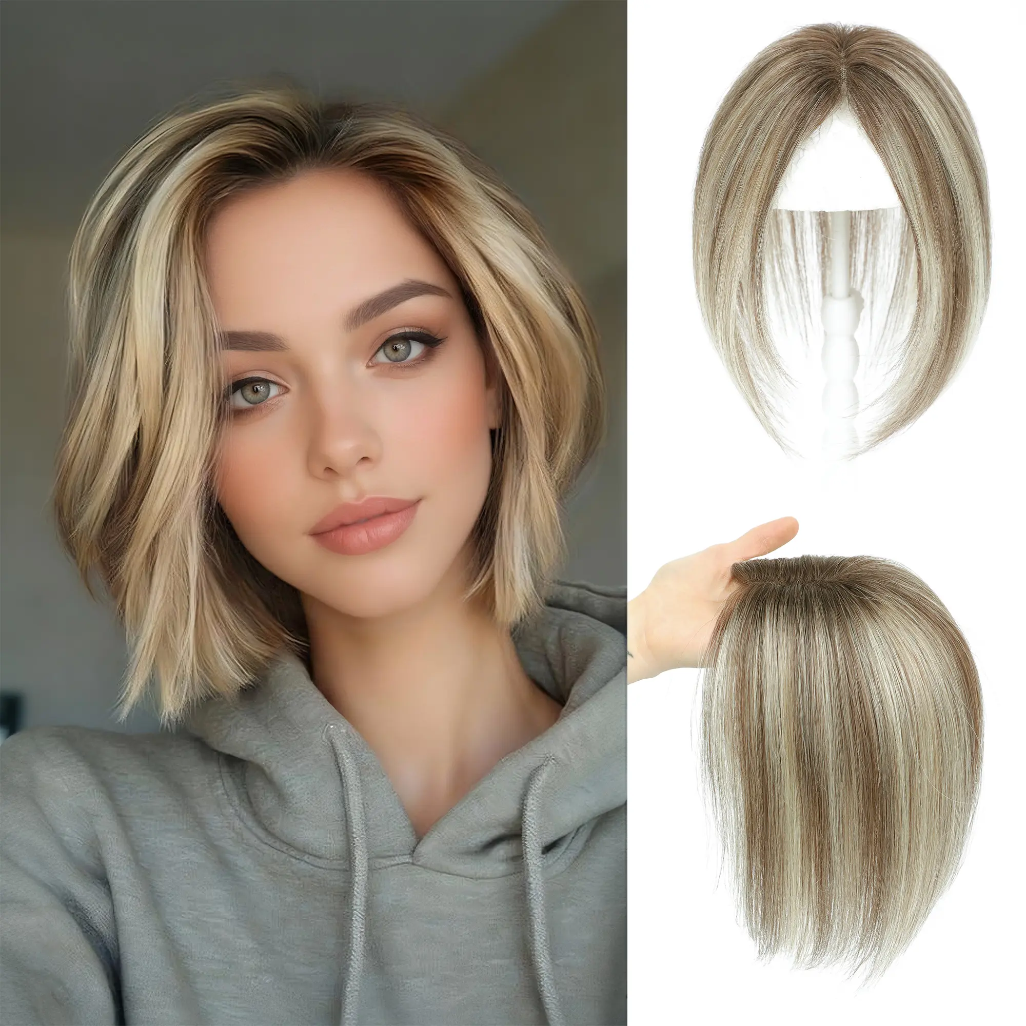 Real Human Hair Topper 8 Inch No Bangs Clip-In For Thinning Hair Amazon.com : TANJET Hair Toppers for Women Real Human Hair  main image 2