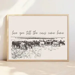 1PC Unframed I Love You Till The Cows Come Home Romantic Art Poster Retro Rustic Farmhouse Decor Painting Vintage Canvas Print Country Style Wall Picture For Dorm,Apartment,Living Room,Bedroom,Modern Home Decoration