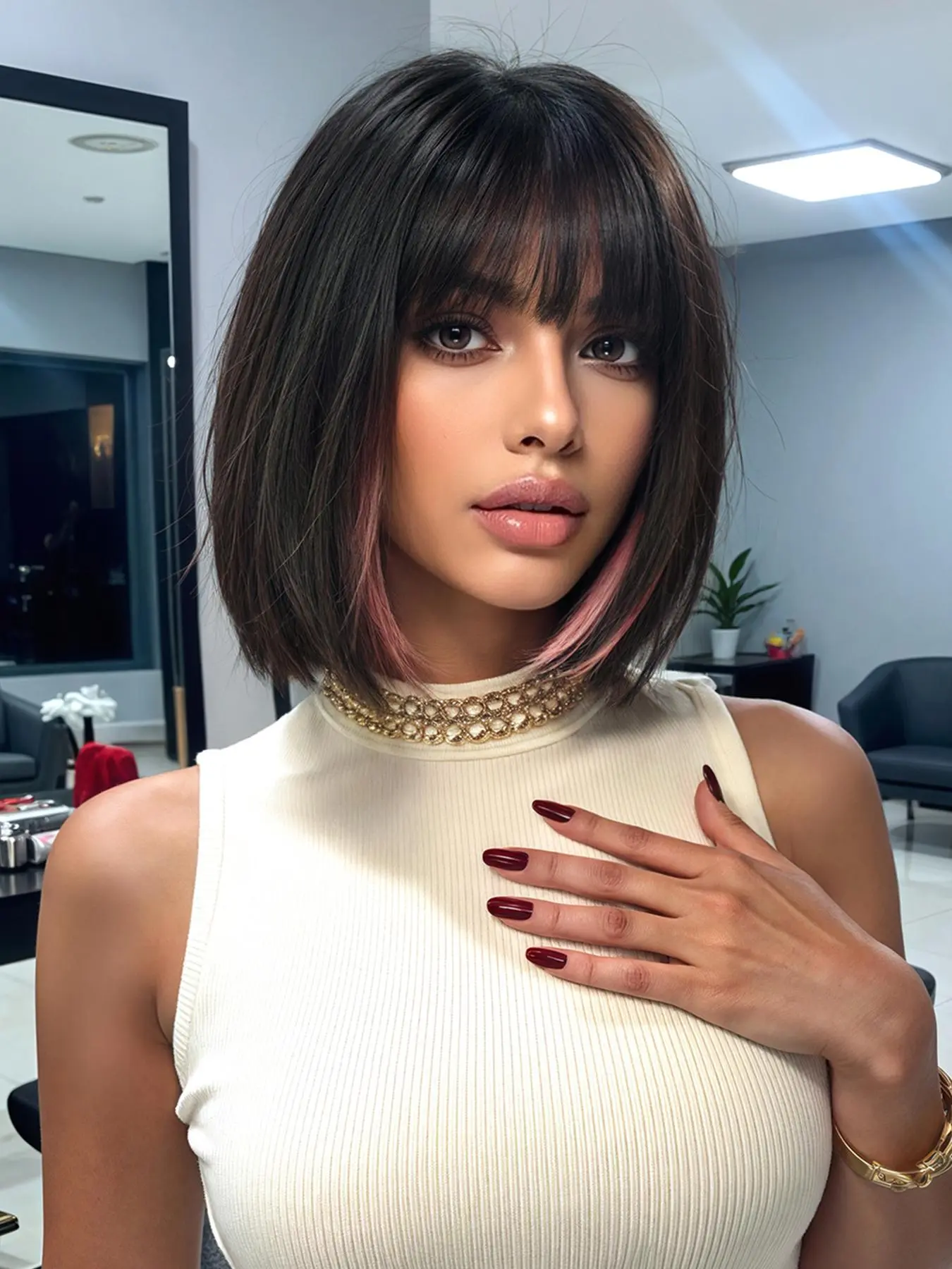 12 Inch Short Straight Bob Wig with Bangs, Fashion Gorgeous Fluffy Wigs for Women, Synthetic Full Machine Wigs for Party, Daily Use, Pixie Cut Wig