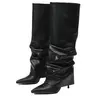 EROCALLI Women's Knee-Height Fold-Over Slouchy Boots - Pointed Toe Stiletto Heel Leather Slip-On with Ruched Details, Women's Shoes for Daily Elegance, Formal Athletic Footwear for Party, Business