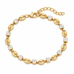 Pulsera Tennis Zircón Cristal Blanco Bañada Oro 18K Acero Inoxidable 316L