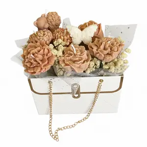 Rose-Shaped Scented Candles Bouquet with Bear – Handmade Gift