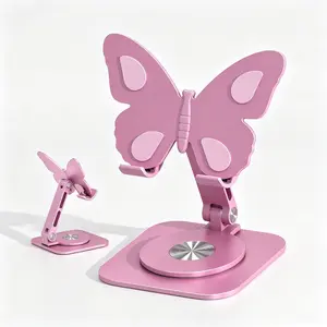 Aluminum Alloy Butterfly Cellphone Mount - 360-Degree Rotatable, Foldable, Height-Adjustable Desktop Holder for Mobile Devices, Portable Practical Electronic Accessory, End-of-Year Teacher Gift