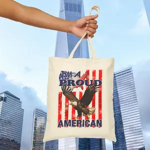 I'm a Proud American, Red White and Blue Flag, Bald Eagle. Cotton Canvas Carry Tote Bag. USA Pride Tote Bag.