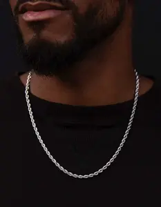 GLD Mens 4mm Rope Chain Necklace, White & Gold GLD Mens 4mm Rope Chain Necklace, White & Gold