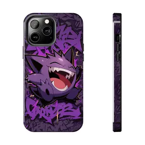 Purple Ghost Gengar Evolution Case for iPhone 17-7 Pro Max Plus & Samsung Galaxy S25-S21 Ultra Plus - Laughing Monster Graffiti Aesthetic Phone Cover unisexvv