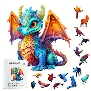 Cute Wooden Cartoon Dragon Jigsaw Puzzle, Perfect Christmas & Holiday Gift, Ideal for Home Decor, Office Use, Beginner-Friendly Design, Wooden Puzzles