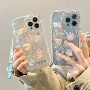 Creative DIY transparent cloud and lanyard, suitable for[Phone and Galaxy]models arc edge wave mobile phone soft case