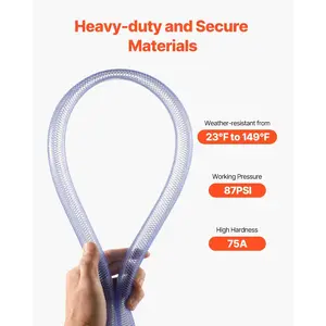 VEVOR Braided Clear Vinyl Tubing, 3/4 IDx 19/20 OD, 10FT Plastic PVC Tubing, Flexible and Cuttable Clear Hose, 1/10 in Wall Thickness, High-strength PVC Material for Aquarium Irrigation Swimming