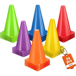 24 count Cones 9 Inch Soccer Cones and Plastic Traffic Cones, Durable Cones for  , Ideal for Soccer, Basketball, Football, Skating, and Agility Drills Practice