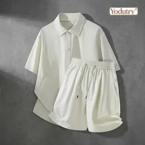 Yodutry | Men’s Streetwear Ice Silk Short-Sleeve Knit T‑Shirt Two-Piece Set — Loose Fit, New for Summer 2026, Trendy Brand Style