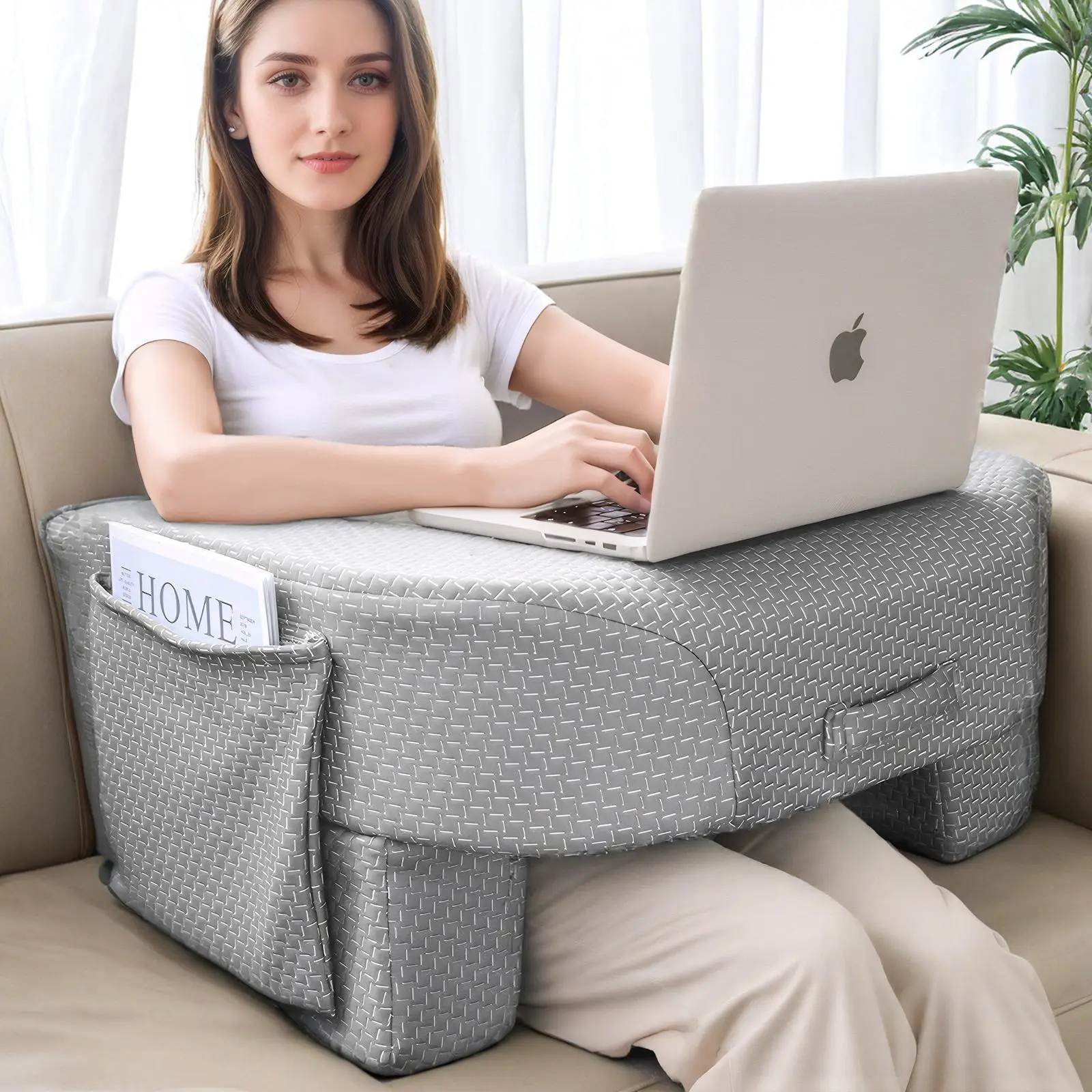 Reading Pillow for Laptop - Extra Large Armrest Gaming Pillow with High Adjustable Arm Rest, Memory Foam Bed Rest for Adult Reading and Working
