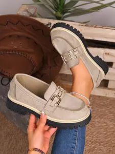 Women's Flat Loafer Shoes, Comfortable Walking, Fashion One-Button Thick Sole Casual Wear, Ideal All-Day Comfort and Versatile Style