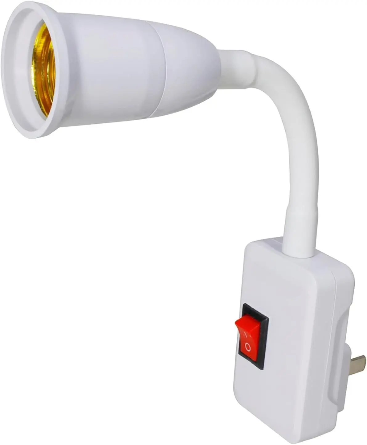 E27/E26 Plug-in Light Bulb Socket Adapter Extender with On/Off Switch - Outlet-to-Socket Converter for Reading Light, Salt Lamp, White